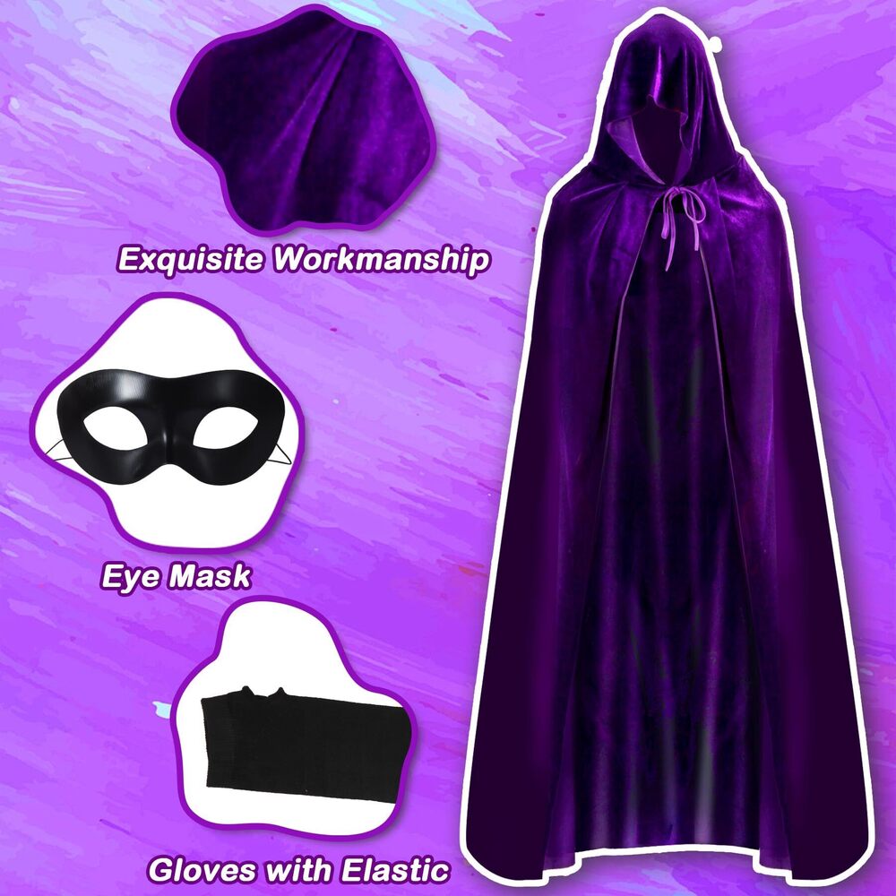 7566 Halloween Purple Cloak Cosplay Set For Hooded Purple Cape - Picture 4 of 6